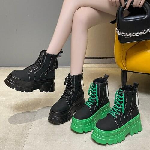 2022 Autumn Women Chunky Ankle Boots Casual Short Boots Womens 8cm High Heels Wedge Boots Shoes Woman Winter Platform Sneakers