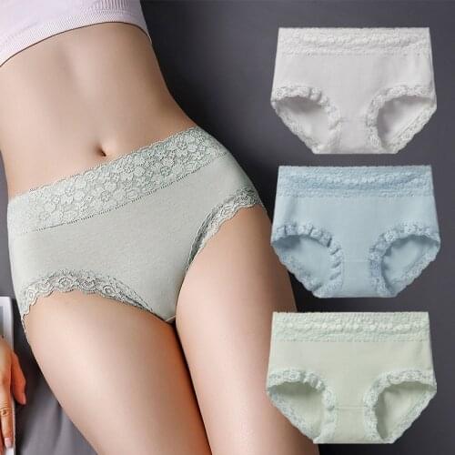 Womens panties plus size pure cotton breathable female underwear tighten abdomen middle waist lace ladies lingerie seamless