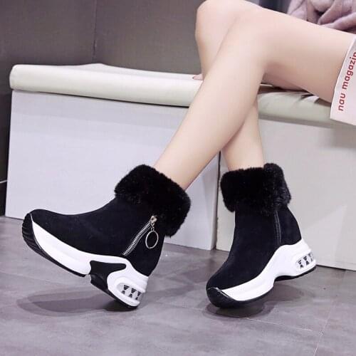 Snow Boots For Women 2020 Winter Genuine Leather Ankle Boots Hidden Heel Ladies Shoes Warm Plush Woman Winter Fur Snow Boot