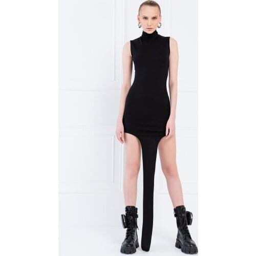 Womens Black Turtleneck Sleeveless Dress 2021 New Creation Elegant Fashion Trend Female Sexy Casual Dresses