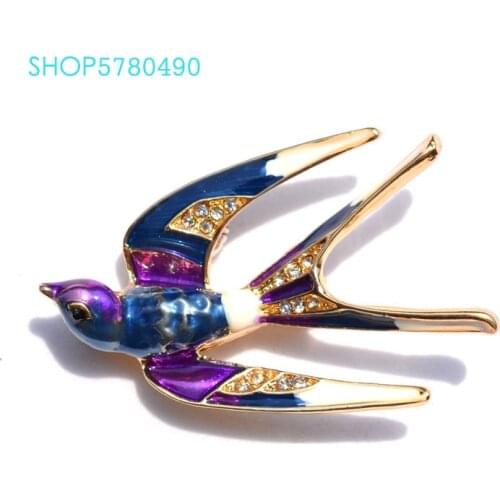 Gold Color Rhistone Swallow Brooch for Women Sweet Brooch Painted Alloy Breast Pin Garments Girls Coat Accessory Fashion Jewelry