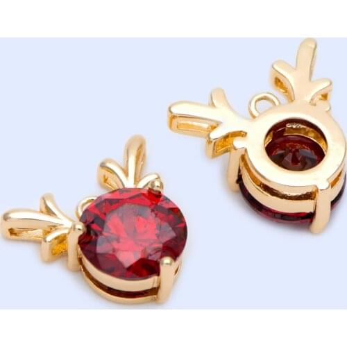 10pcs CZ Paved Deer Head Charms 18mm, 18K Gold Plated Brass (GB-1175)