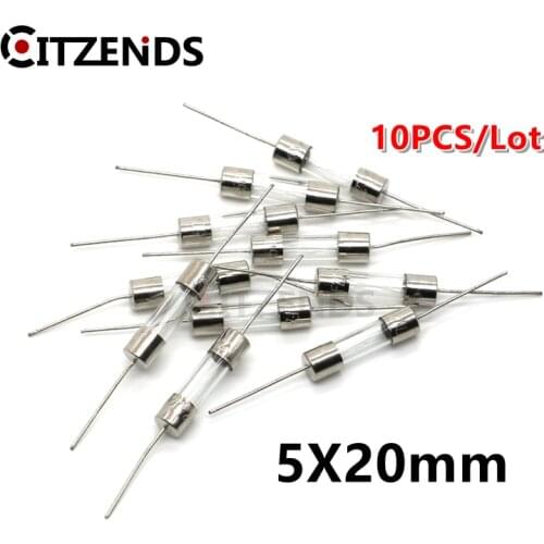 10Pcs/lot 5*20mm Take the lead Glass fuse tube With a pin 5x20mm 250V 0.5A 1A 2A 3A 4A 5A 6A 6.3A 7A 8A 10A 12A 15A 20A