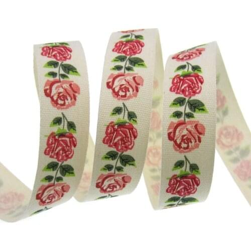 10yards 5/8" cotton ribbon printed rose flower ribbon bow for sewing fabric craft packing wedding DIY Decorations 15mm