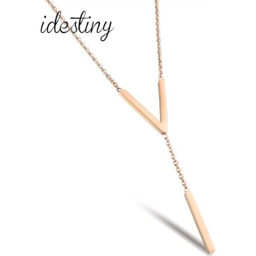 11.11 Sale Stainless Steel Jewelery for Women Simple Bar Necklace With Letter V Necklaces Jewelry For Wedding Party Best Gift