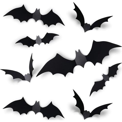 12PCS Halloween 3D Bats Decoration PVC Scary Black Bat Sticker Home DIY Wall Decal Bathroom Indoor Hallowmas Party Supplies