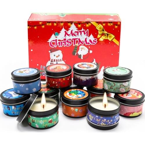 12pcs Christmas Scented Candle Set Soy Wax Aromatherapy Tin Candle Jar Home Clubhouse Bar Decoration Relieve Stress Candle Gift