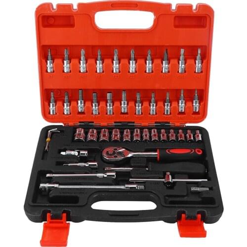 46 PCS Auto Repair Tool Kit Rotating Bit Hex Wrench Shorting Bar Long Pole Slider Ratchet Square Rod Adapter Connector Sleeve