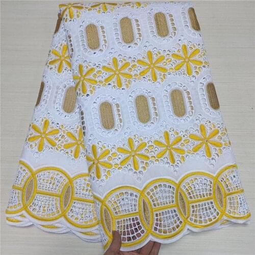 5 Yards Swiss Voile Lace Fabric Latest Heavy Beaded Embroidery African Wedding 100% Cotton Popular Dubai Style for dress