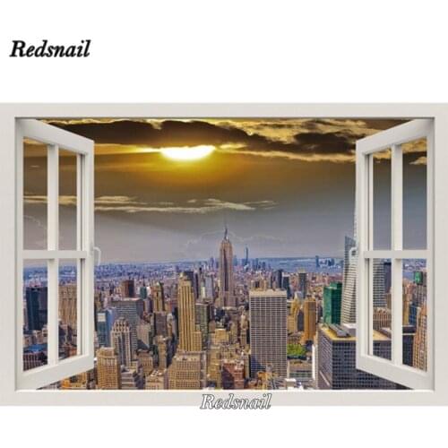 5D DIY diamond painting Window Frame Scenery 3D mosaic diamond embroidery landscape Mural New York City at night sunset EE216
