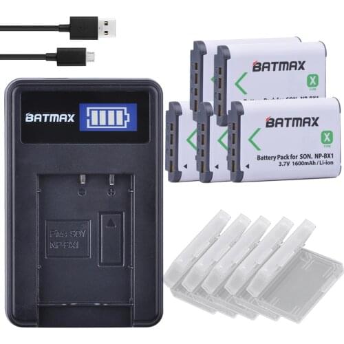 5x NP-BX1 NP BX1 Batteries AKKU + USB LCD Charger for Sony HDR-AS200v AS20 AS15 AS100V DSC-RX100 X1000V WX350 RX100 RX1 RX100ii