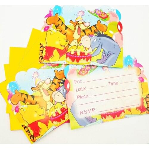 6 Set Winnie Bear Ivitation Cards Envelope Happy Birthday Party Supplies Festival Decoration Event Party Favor Gender Reveal