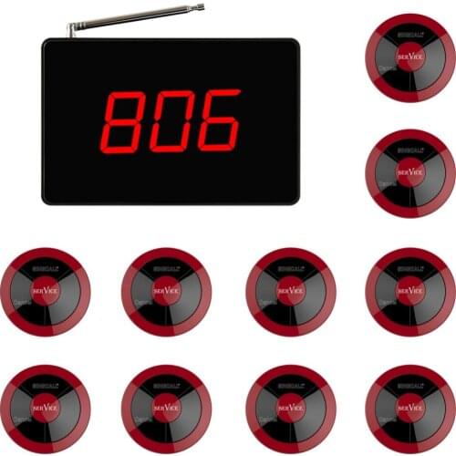 SINGCALL Wireless Calling System Restaurant Service Calling for Cinema Pub Cafe, Pack of 10 Two-Button Pagers and 1 Receiver