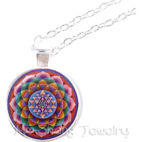 Buddhist Jewelry Sri Yantra Pendant Necklace Sacred Geometry Jewelry Mandala Glass Photo Pendant Necklace