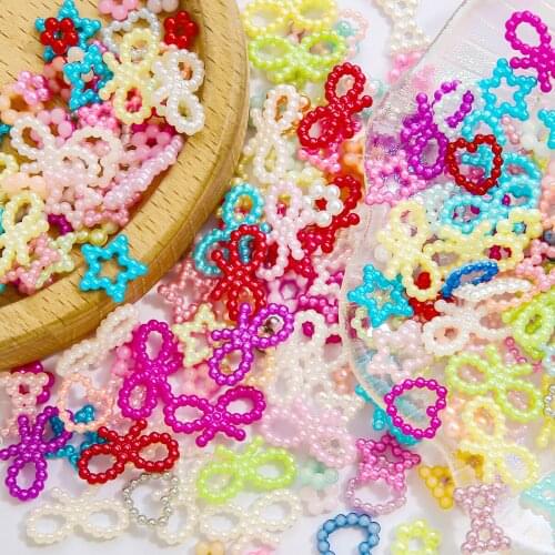 100pcs Mixed Star Heart Bow Hollow Rainbow Color Plastic ABS Pearl Imitation Beads For DIY Crafts Jewelry Making Accessories