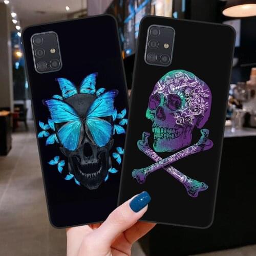 Retro Skull Black Silicone Phone Case For Fundas Samsung A51 A71 A10 A20 A30 A40 A50 A70 A6 A8 Plus A7 A9 2018 Cover Butterfly