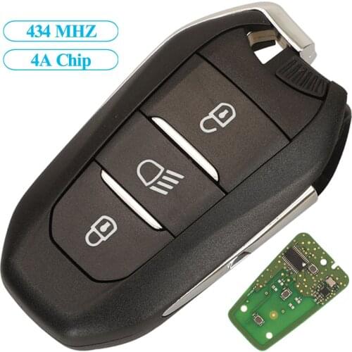 Jingyuqin Remote Car Key Fob Control 4A Chip 434mhz For Peugeot 3008 5008 2016 Lamp 3 Buttons HU83/VA2 Uncut Blade
