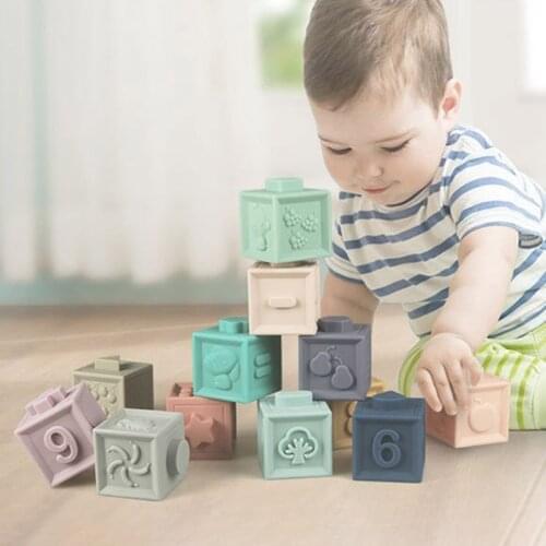 Baby Building Blocks Motor Skills Toy Building Blocks Stacking Cubes Kids Bath Toys Montessori Sensory Toy Teether Stacking Game