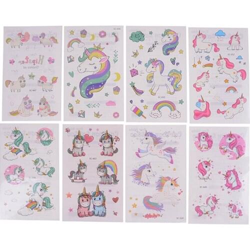 Kids Children Animal Unicorn Horse New Unicorn Tattoo Sticker Cartoon Cute Temporary Tattoo Sticker Girls Favor Unicorn Tattoo
