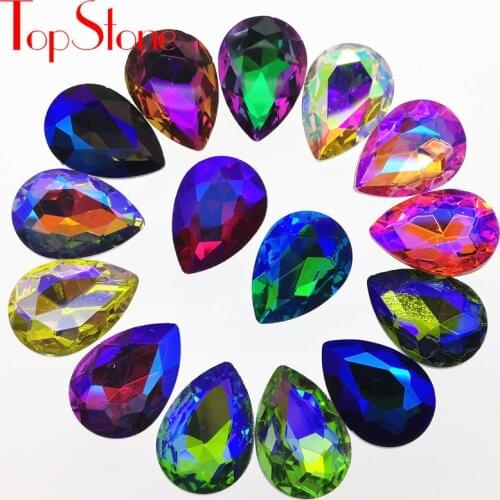 TopStone Glass Crystal Teardrop Fancy Stone Pointed Back Rhinestone Size 10x14mm 13x18mm 18x25mm 20x30mm