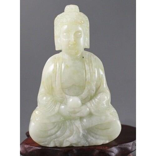 Delicate Chinese hand-carved jade buddha statue