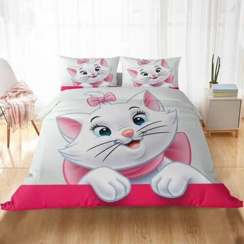 Cartoon Marie cat Bedding Set Lovely Couple Queen King Size Bedding Set Children Duvet Cover Pillow Cases Christmas Bedding Set
