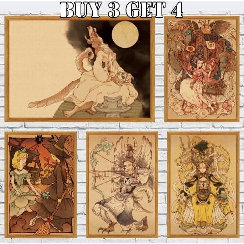 Korean Classic Q Edition Characters Illustration Kraft Paper Poster Wall Art Kraft Paper Collection Posters Wall Stickers