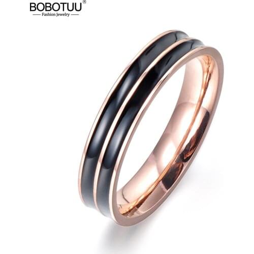 BOBOTUU Fashion Jewelry Ring Simple Design Titanium Stainless Steel Anniversary Wedding Rings For Women Anillos Mujer BR17060