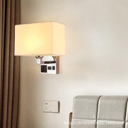 Bedroom Bedside LivingWall Lamp Switch USB Socket Fabric Room Modern Home Wall light WF1024Adjustable E27 LED Bulb