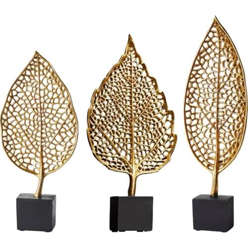 Desktop Home Decor Sculpture Crafts Golden Leaf Statue Figurines Living Room Creative Gift Art Decor Ornament