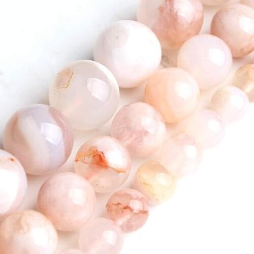 Natural Genuine Cherry Blossoms Agates Stone Beads For Jewelry Making Pick Size 6 8 10 mm Loose Strand DIY Bracelet Necklace 15"