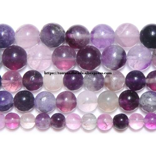 Natural Stone Purple Fluorite Round Loose Beads 15" Strand 4 6 8 10MM Pick Size For Jewelry Making