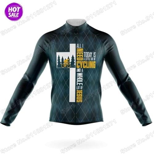 New Cycling And Jesus Mens Cycling Jersey Long Sleeve Clothing Race Road Bike Shirts Bicycle Tops MTB Uniform Maillot