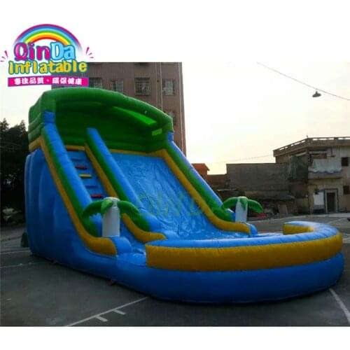 Amusement park equipment inflatable water slide with big swimming pool for kids