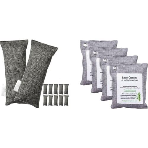 12 Packs Each Mini Bamboo Charcoal Bags Natural Air Purifier & 4x Activated Bamboo Charcoal Bag Odor Remover 200G