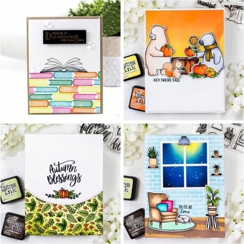 Autumn Blessing Bear Floral Book Sofa Cutting Dies Match Clear Stamp Scrapbooking DIY Card Album Making New Supplies 2020