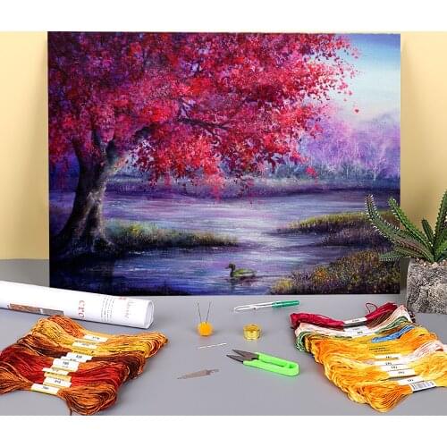 Natural Scenery Waiting Printed Canvas 11CT Cross Stitch Complete Kit Embroidery DMC Threads Hobby Knitting Jewelry
