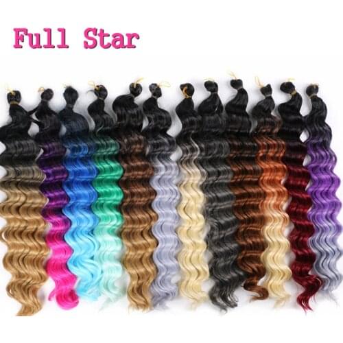 Full Star Synthetic Hair Crochet Braids Hair Black Ombre Blue Blonde Grey Purple 80g 1-9 pack Braiding Hair Deep wave for Women
