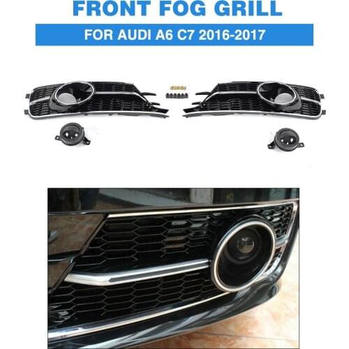 Fog Light Grille Protective Mesh Covers for Audi A6 C7 standard bumper only 2016-2017 ABS Black