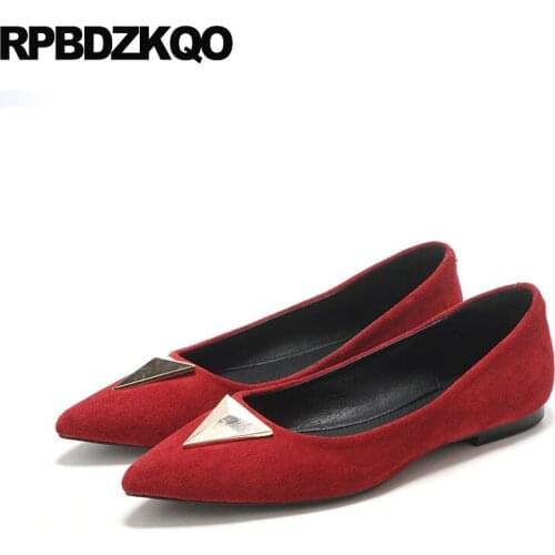 Red wine maternity spring autumn flats suede slip on ladies metal pointed toe china chinese designer shoes women luxury 2019