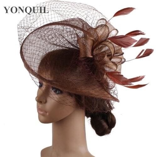 Net Loops Bride Vintage Fascinator Veils Hat Hair Combs Women Black Fancy Cocktail Mesh Hair Band Accessories Wedding Hat SYF305