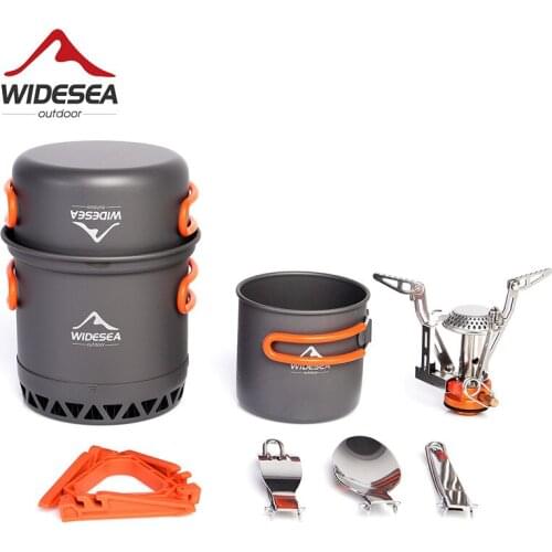 Widesea Camping Ultra-light Cookware Pots Set Foldable Gas Burner Stove Cooktop Outdoor Travel Tableware Spoon Fork Knife Picnic