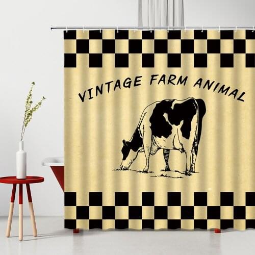 Retro Farm Animal Shower Curtains Black And White Cow Rural Flower Sunflower Polyester Home Decor Bathroom Hanging Curtain Set