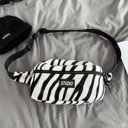 Women Square Shoulder Handbag Corduroy Clutches Fashion Large Capacity Zebra Pattern Plush Bags 2020 Fashion Elegant Bags