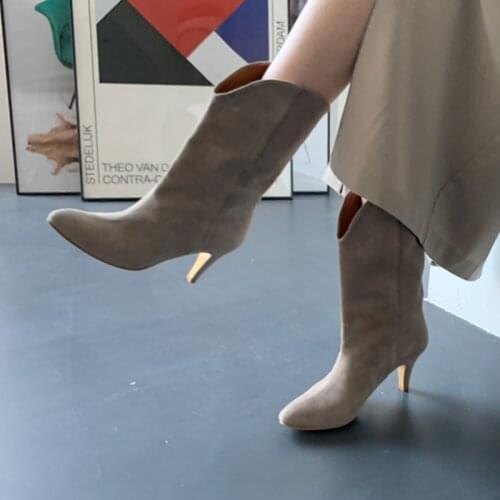 Women Cowboy Boots Pointed Toe Womens Shoes Leather Shoes Takato-High Boots Stiletto Fashion All-match Boots Woman Size 33-42