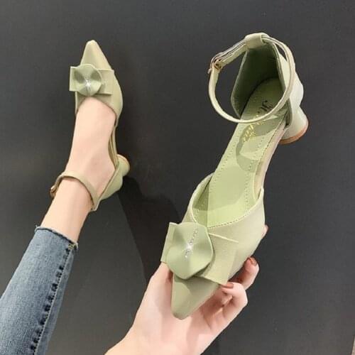 One Word Buckle Pointed Toe Solid Color Round Heel Sexy High Heels Summer Hot Sale Fashion Style Elegant Ladies Single Shoes