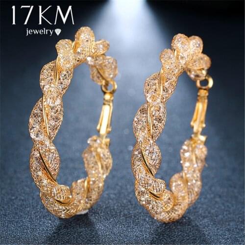 Oversize Geometric Circle Round Hoop Earrings for Women Brincos Cubic Zirconia Twist Earring Gold Color Party Jewelry Gift