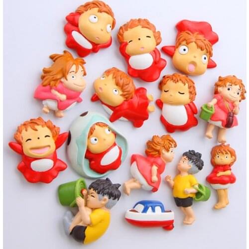 1Pcs Creative Cute Japanese Anime Ponyo on The Cliff Ponyo Goldfish Model Fridge Magnet Home Decor Resin Figure Toys Gift