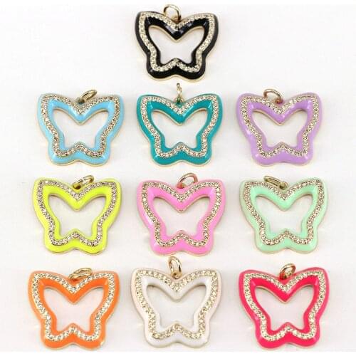 10Pcs,Gold Filled Enamel Colorful Butterfly Frame Shape Pendant, Dainty Butterfly Charm,Enamel Jewelry Findings