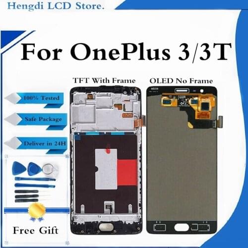 100% Tested 5.5'' Display For Oneplus 3 3T LCD Display Touch Screen With Frame For OnePlus 3 3T A3000 Display Replacement